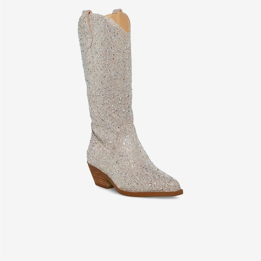 Betsey Johnson Silver and Brown Heeled Boots with Western Glam - Picture 3 of 4